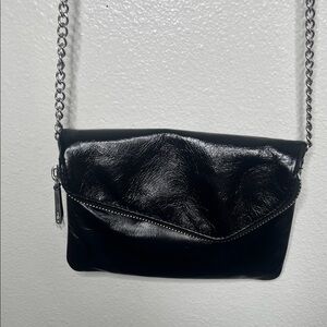 Hobo Black Leather Chain Convertible Small Crossbody Clutch